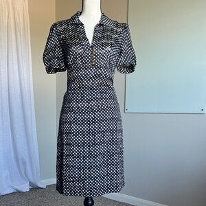 Tory Burch Silk Blend Polka Dot Dress Puff Sleeve Gold Buttons Size 2